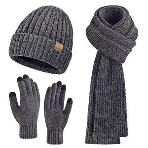 6788 Womens Winter Beanie Hat Scarf Touchscreen Glovess Set Knit